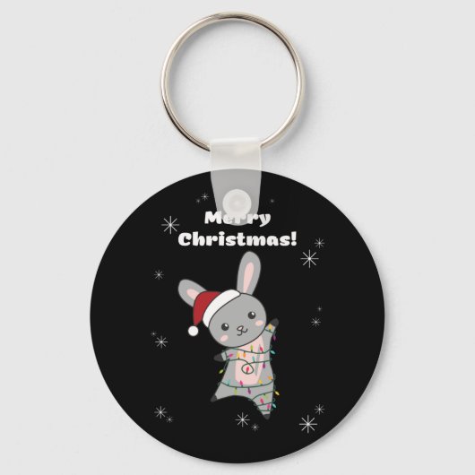 バニーメリークリスマス冬の動物うさぎ キーホルダー (正面)