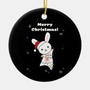 バニーメリークリスマス冬の動物うさぎ セラミックオーナメント