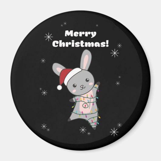 バニーメリークリスマス冬の動物うさぎ マグネット (正面)