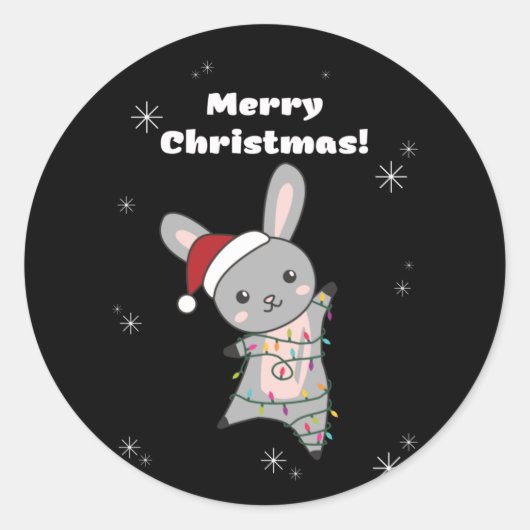 バニーメリークリスマス冬の動物うさぎ ラウンドシール (正面)