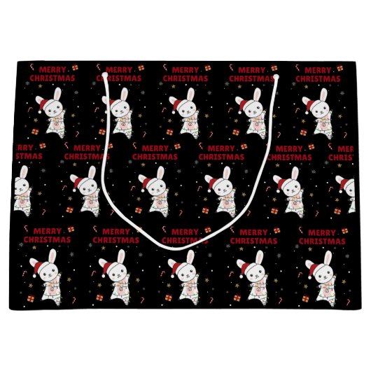 バニーメリークリスマス冬の動物うさぎ ラージペーパーバッグ (正面)