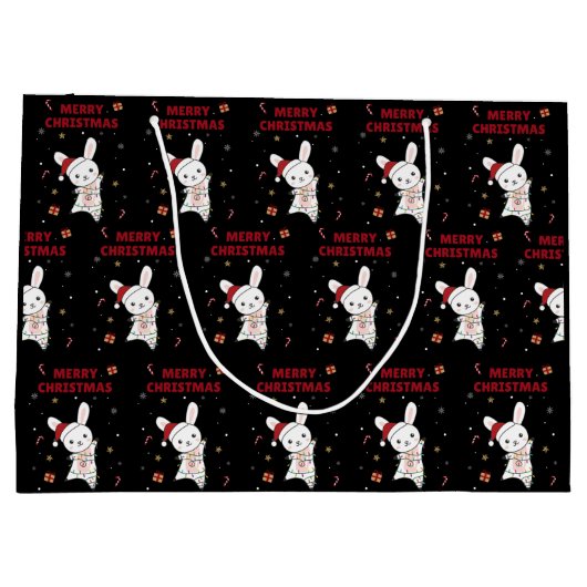 バニーメリークリスマス冬の動物うさぎ ラージペーパーバッグ (裏面)