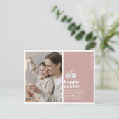 バニーモダン付きピンクハッピーイースターフォトカード ポストカード (スタンド正面)