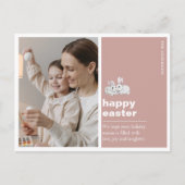 バニーモダン付きピンクハッピーイースターフォトカード ポストカード (正面)