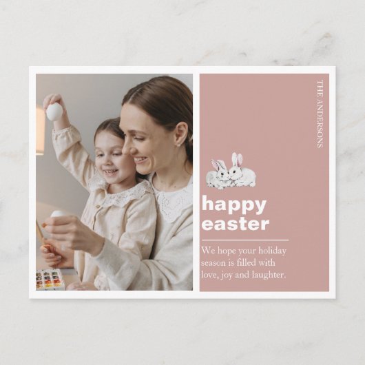 バニーモダン付きピンクハッピーイースターフォトカード ポストカード (正面)