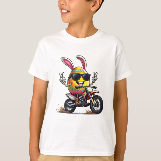 バニーモトクロスライダーダートバイクエッグデザイン Tシャツ (正面)
