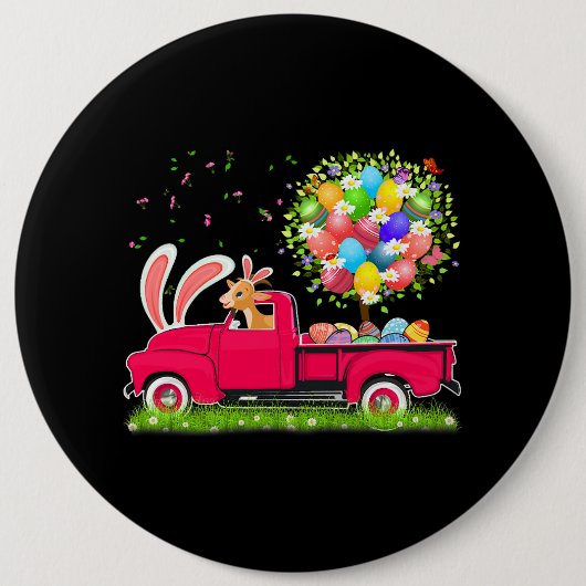 バニーヤギ乗馬ピックアップトラックイースターエッグツリーFl 缶バッジ (正面)