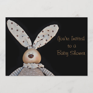 バニーユニセックスベビーシャワー招待状オンブラック 招待状