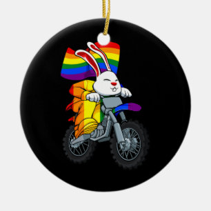 バニーライディングバイクLGBT Qレインボーフラグゲイ セラミックオーナメント