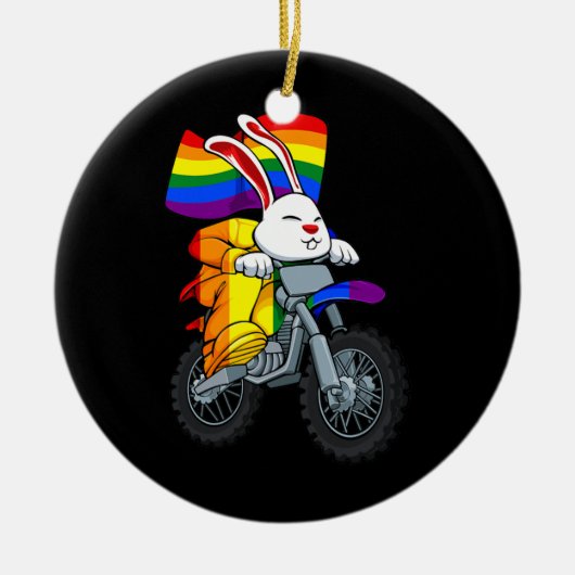 バニーライディングバイクLGBT Qレインボーフラグゲイ セラミックオーナメント (正面)