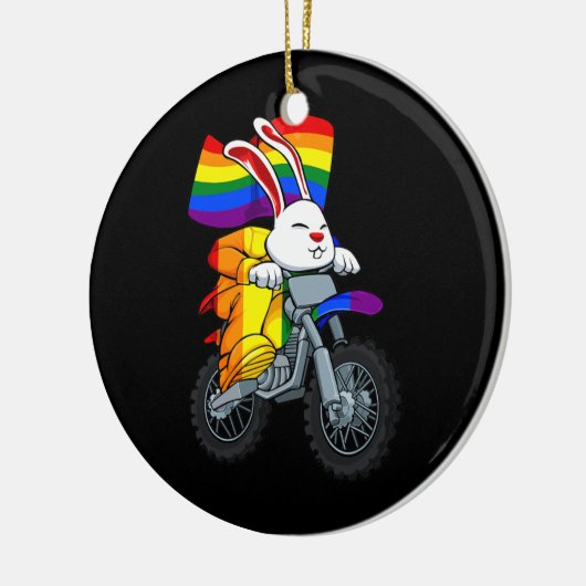 バニーライディングバイクLGBT Qレインボーフラグゲイ セラミックオーナメント (左)