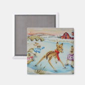 バニーラビッツ&ポーンアイススケートで滑るウォーターカラーアート マグネット (正面/裏面)