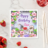 バニーラビットと蝶の誕生日パーティー スタンダードランチョンナプキン (インサイチュ)