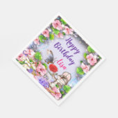 バニーラビットと蝶の誕生日パーティー スタンダードランチョンナプキン (角)