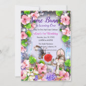 バニーラビットと蝶の1歳の誕生日 招待状 (正面)