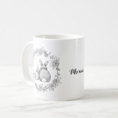 バニーラビットインクスケッチモノクロ名前をカスタムする コーヒーマグカップ (正面左)