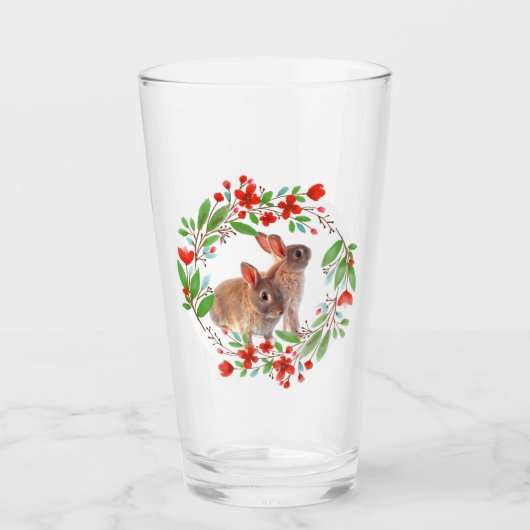 バニーラビットイースターと赤いポピーリース タンブラーグラス (正面)