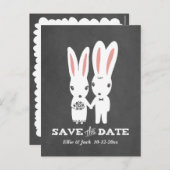 バニーラビットウェディング日付を保存 案内ポストカード (正面/裏面)
