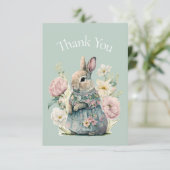 バニーラビットウォーターカラーグリーンベイビーシャワーありがとう サンキューカード (スタンド正面)