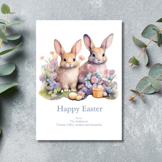 バニーラビットウォーターカラーフローラ卵の花イースター シーズンカード