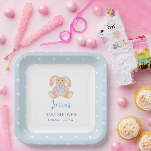 バニーラビットクラシック水玉模様ボーイベビーシャワー ペーパープレート (パーティー)