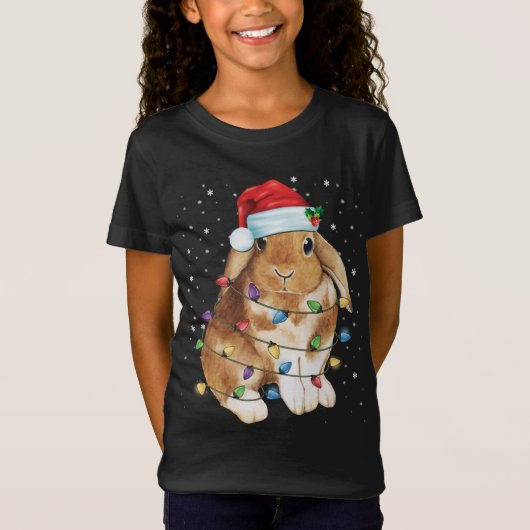 バニーラビットクリスマスライトサンタハットおもしろいクリスマス Tシャツ (正面)