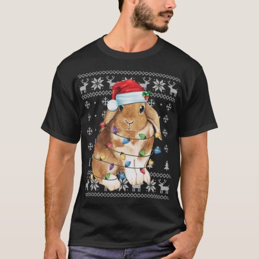 バニーラビットクリスマス醜いセーターおもしろいクリスマストレ Tシャツ (正面)