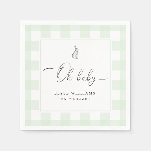 バニーラビットグリーンギンガムオベビー紙ナプキン スタンダードカクテルナプキン (正面)