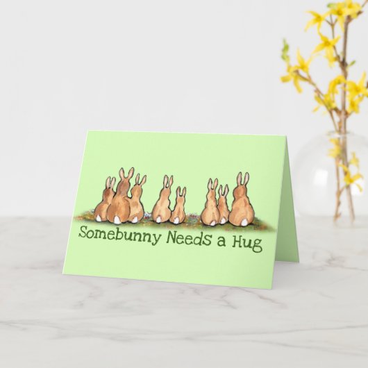 バニーラビットゲットウェル勇気付けられるハグ悔やみや弔慰 カード (黄色い花)
