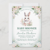 バニーラビットソフトグリーン&フローラベビーシャワー 招待状 (正面)