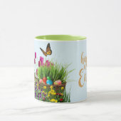 バニーラビットチューリップフラワーイースターコーヒーマグ マグカップ (中央)