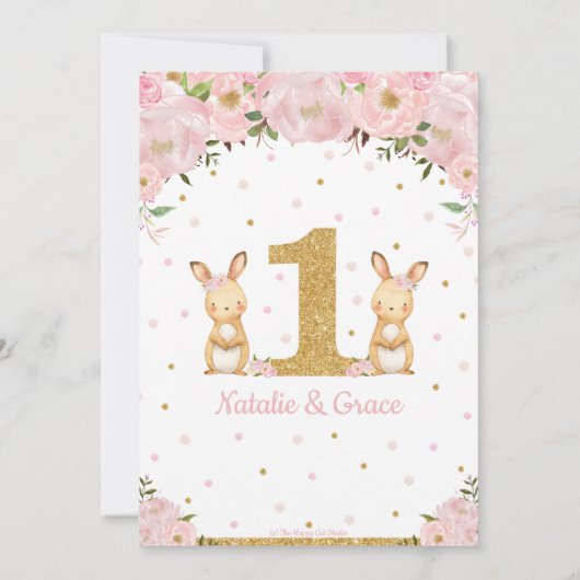 バニーラビットツインガールズ1st誕生日パーティーツインズ 招待状 (裏面)