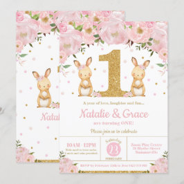 バニーラビットツインガールズ1st誕生日パーティーツインズ 招待状