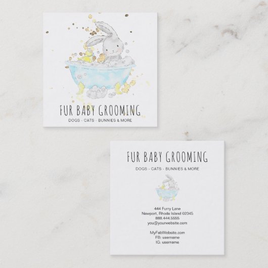 *~*バニーラビットバスタブデイケア先生グルーミング スクエア名刺 (正面/裏面)