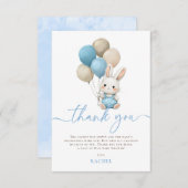 バニーラビットバルーン青い男の子ベイビーシャワー サンキューカード (正面/裏面)