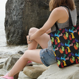 バニーラビットパターン – ブラック トートバッグ