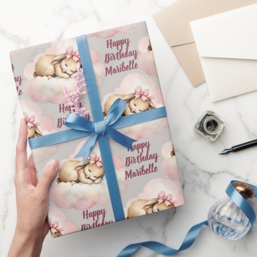 バニーラビットパーソナライズされたガールズ誕生日 ラッピングペーパー (ギフト)