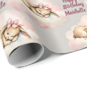 バニーラビットパーソナライズされたガールズ誕生日 ラッピングペーパー (ロールコーナー)