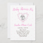 バニーラビットピンクの女の子ベビーシャワー 招待状 (正面)