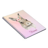 バニーラビットピンクの水色フローラ名かわいい ノートブック (右側)