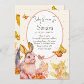 バニーラビットピンクの赤ちゃん女の子の赤ちゃんシャワーの招待 招待状 (正面/裏面)