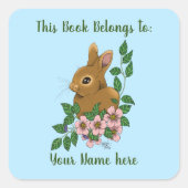 バニーラビットピンクフラワーズ蔵書票 スクエアシール (正面)