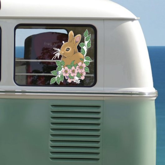バニーラビットピンク色の花 シール