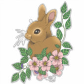 バニーラビットピンク色の花 シール (正面)