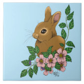 バニーラビットピンク色の花 タイル (正面)