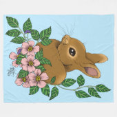 バニーラビットピンク色の花 フリースブランケット (正面(横))