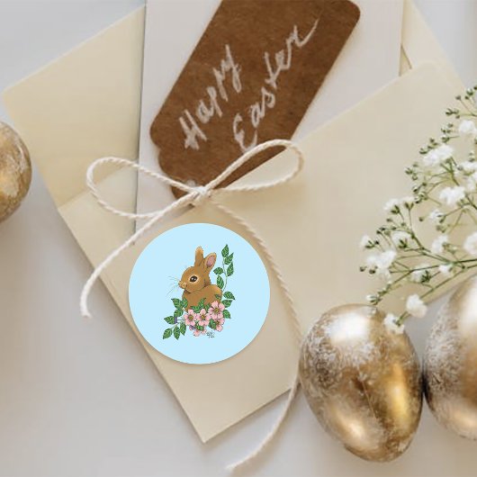 バニーラビットピンク色の花 ラウンドシール