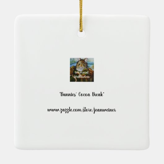 バニーラビットファミリーホットココアブレイクウォーターカラーアート セラミックオーナメント (裏面)