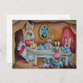 バニーラビットファミリーホットココアブレイクウォーターカラーアート ポストカード (正面/裏面)