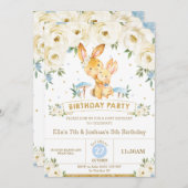 バニーラビットフローラジョイント誕生日シスターブラザー 招待状 (正面/裏面)